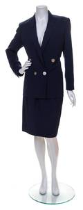 An Hermes Navy Wool Skirt Suit