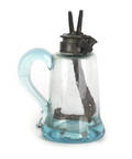 American blown and molded aqua glass oil lamp ca 1830