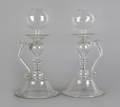 Pair of blown colorless glass whale oil lamps ca 1830