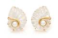 A Pair of 18 Karat Yellow Gold Rock Crystal Cultured Pearl and MotherofPearl Earclips Trianon
