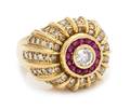An 18 Karat Yellow Gold Diamond and Ruby Ring