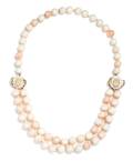 A 14 Karat Yellow Gold and Angel Skin Coral Bead Swag Necklace