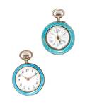 A Collection of Silver and Guilloche Enamel Open Face Pendant Watches