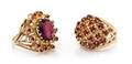 A Collection of Yellow Gold Amethyst and Garnet Rings
