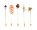 A Collection of Yellow Gold and Multigem Stickpins