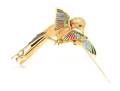 An 18 Karat Yellow Gold and PliqueaJour Articulated Hummingbird Brooch