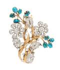 A 14 Karat Bicolor Gold Diamond and Turquoise Floral Motif Brooch