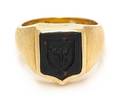 A 10 Karat Yellow Gold and Bloodstone Intaglio Crest Ring