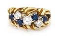 A White Gold Yellow Gold Diamond and Sapphire Ring Set