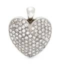 A 14 Karat White Gold and Diamond Heart Motif Pendant