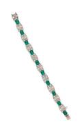 A White Gold Simulated Emerald and Diamond Bracelet
