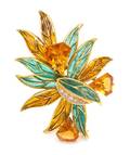 An 18 Karat Yellow Gold Citrine and PliqueaJour Brooch