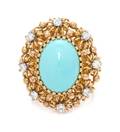 A Yellow Gold Turquoise and Diamond Ring