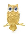 A Yellow Gold Sapphire and Diamond Owl Brooch