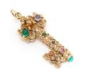 A Yellow Gold and Multigem Key Motif Pendant