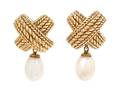 A Pair of 14 Karat Yellow Gold and Cultured Pearl Earclips