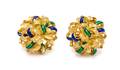 A Pair of 18 Karat Yellow Gold and Polychrome Enamel Earclips