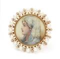 A Yellow Gold Pearl and Diamond Portrait Miniature Brooch