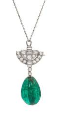 A Platinum Emerald and Diamond PendantBrooch Tiffany  Co