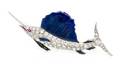 A Platinum White Gold Diamond and Polychrome Enamel Sailfish Brooch