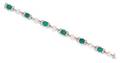A White Gold Emerald Pearl and Diamond Bracelet
