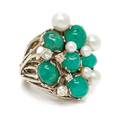 A White Gold Emerald Cultured Pearl and Diamond Ring