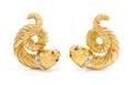 A Pair of 18 Karat Yellow Gold Ruby and Diamond Chimera Earclips Lalaounis