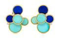 A Pair of 18 Karat Yellow Gold Turquoise Lapis Lazuli and Diamond Earclips