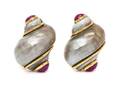 A Pair of Yellow Gold Shell and Ruby Earclips Seaman Schepps