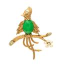 A Yellow Gold Jadeite Jade Cultured Pearl and Diamond Bird Brooch