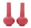 A Pair of Opaque Pink Peking Glass Bottle Vases