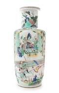 A Famille Verte Porcelain Rouleau Vase