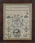 Silk on linen sampler dated 1857