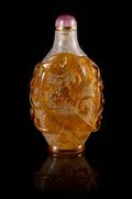 An Amber Overlay Clear Glass Snuff Bottle