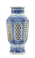 A Chinese Blue and White Porcelain Hexagonal Vase