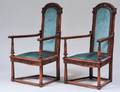 PAIR OF HENRY II STYLE WALNUT ARMCHAIRS
