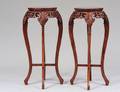 PAIR OF WOOD AND MARBLE INSET PLANT STANDS