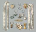 Group of costume jewelry including 14K gold earrings and ring