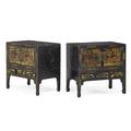 Pair of chinese black lacquer cabinets on stands