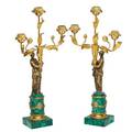 Pair of bronze and malachite candelabra