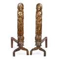 Pair of figural bronze and iron andirons