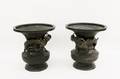 Pair of Large Oriental Bronze Urns wDragon Motif