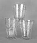 Three etched colorless glass flips 19th c