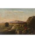 AMERICAN SCHOOL 19TH CENTURY Hudson Valley Scene with Two Figures Overlooking the Water