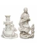 A BLANCDECHINE FIGURES OF GUANYIN AND CHILD AND PHOENIX WITH A VASE