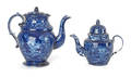 Historical blue Staffordshire coffee pot and teapot 19th c