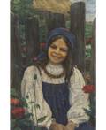 FEODOR VASILIEVICH SYCHKOV RUSSIAN 18701958 Portrait of a Girl with Poppy Flowers