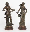 Pair of patinated spelter sculptures after Moreau