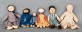 Six Amish cloth dolls