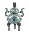 Large Chinese Cloisonne Tripod Lidded Censor